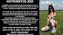 セクシーな牛 Hotkinkyjo は、日当たりの良い草原で拳 & 肛門脱で彼女のお尻に餌をやる