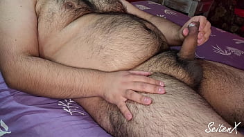 Fat man with a lot of corporal hair masturbation