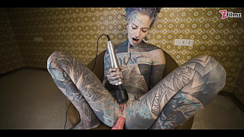 tattooed TEEN testing FUCK MACHINE with her ANAL - gapes, orgasm, anal (goth, punk, alt porn) ZF059