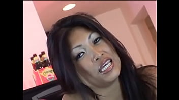 Lustful Asian puts her pussy under the elastic tongue of a dark-skinned lover and then sucks his big cock before a hot fuck in the living room on the couch