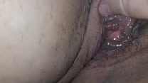 Playing wet hairy pussy wife