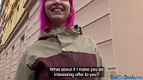 Pierced pink hair babe POV fucked 4 cash after casting
