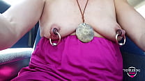 nippleringlover kinky mother flashing extreme pierced nipples pierced pussy and sexy ass on public street