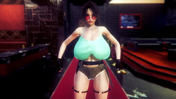 Lara Croft mit riesigen Titten wagt sich an einen Schwanz (Tomb Raider)