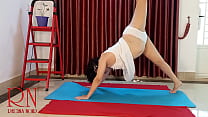 Nude yoga. Regina Noir. A woman in white panties practices yoga in the gym. Panties c1