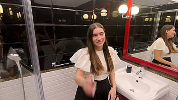 Spontaneous blowjob from Elise Moon in the hotel toilet • Nick Morris