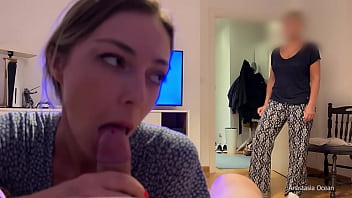My stepmom caught me giving a blowjob to my boyfriend. We were talking and she watched and he cum.