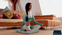 Petite Asian MILF Chloe Rose doing yoga and strips naked for Playboy