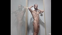 I take a hot SHOWER while showing my body and my big COCK