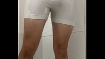 Taking a shower in white underwear