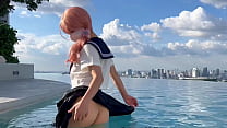 The beauty was showing off in the rooftop swimming pool. She went into the water without wearing underwear. When she got home, she took off her clothes and fucked her.