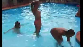 Young naked in the pool